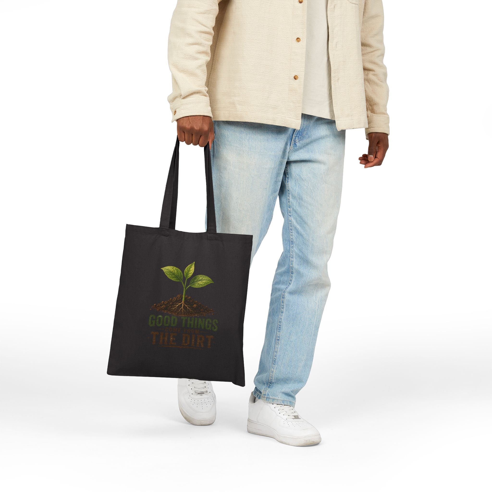 Canvas Tote Bag – 'Good Things Come From The Dirt Plant Lovers Gardening ' Seedling Eco Shopper